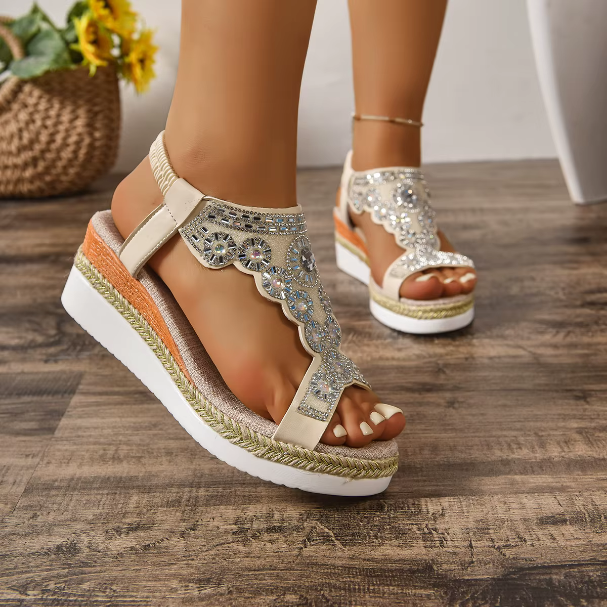 Sandales compensées vintage à rivets pour femme, collection été 2026, talons hauts, plateforme, gran