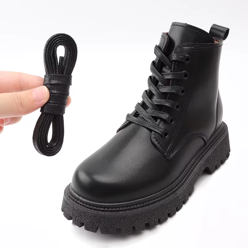 Lacets plats cirés en cuir chaussures décontractées imperméables lacets bottes unisexe longueur de l