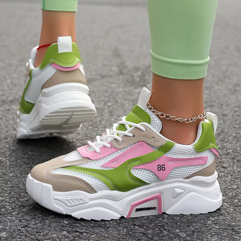 Mode mélange couleur baskets pour femmes printemps automne respirant maille chaussures de Sport femm