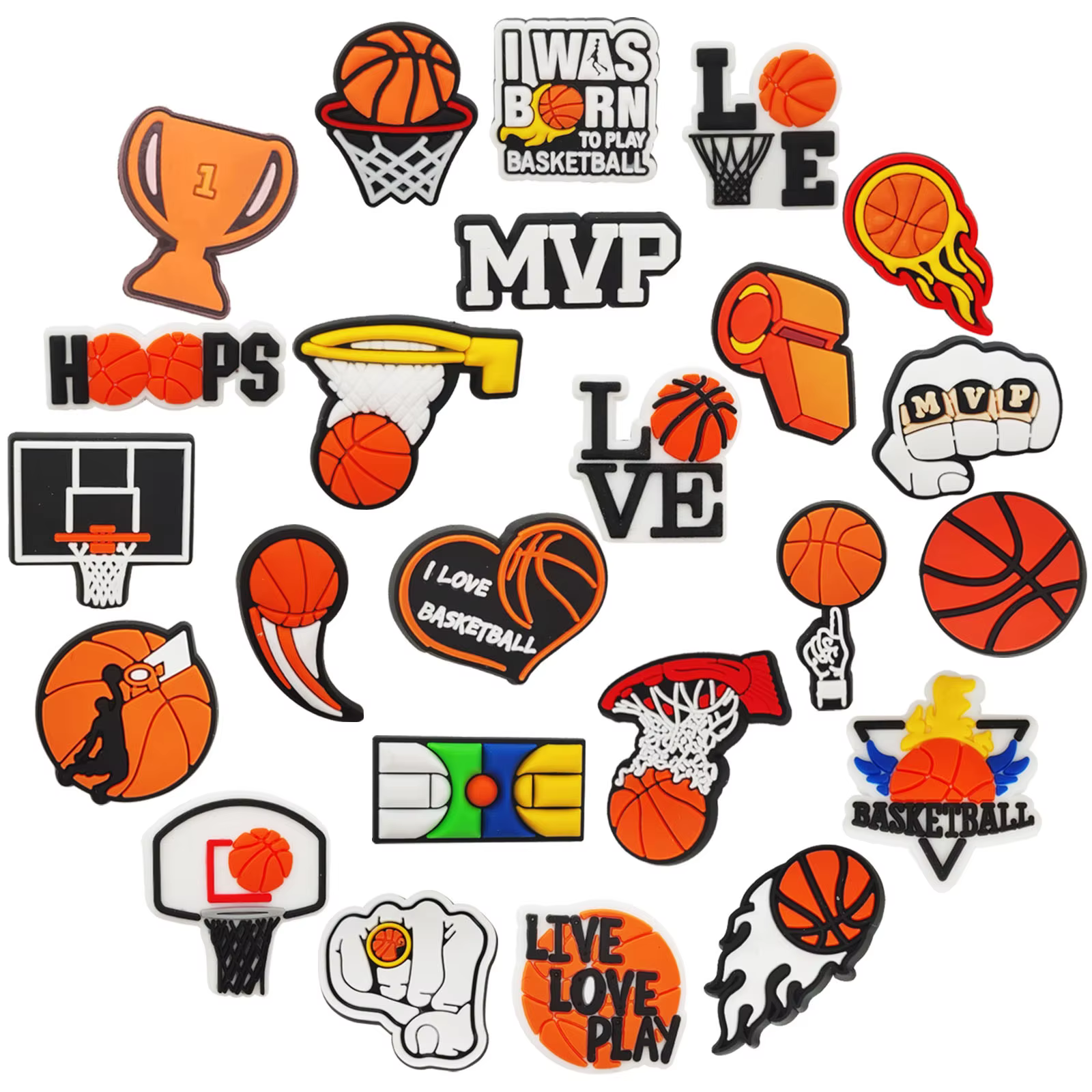 24 Breloques pour chaussures sur le thème du basketball, pour porte-clés, sandales, sacs de plage, d