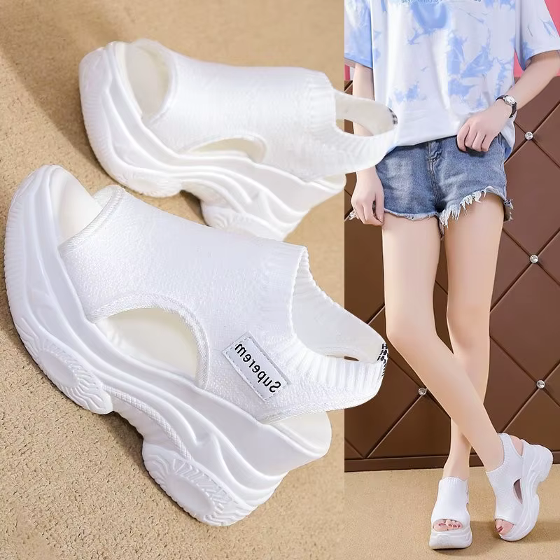 Sandales pour femmes 2022 été talon compensé tissu élastique couverture pied dames sandales à semell