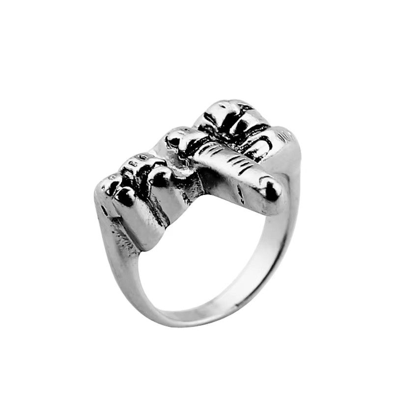 Bague pour homme style rock avec motif doigt d'honneur vertical, bijou tendance pour les individus a