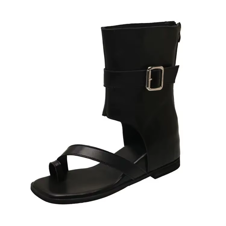 Sandales plates style romain pour femme, nouvelle mode estivale, bottines courtes à talon compensé, 