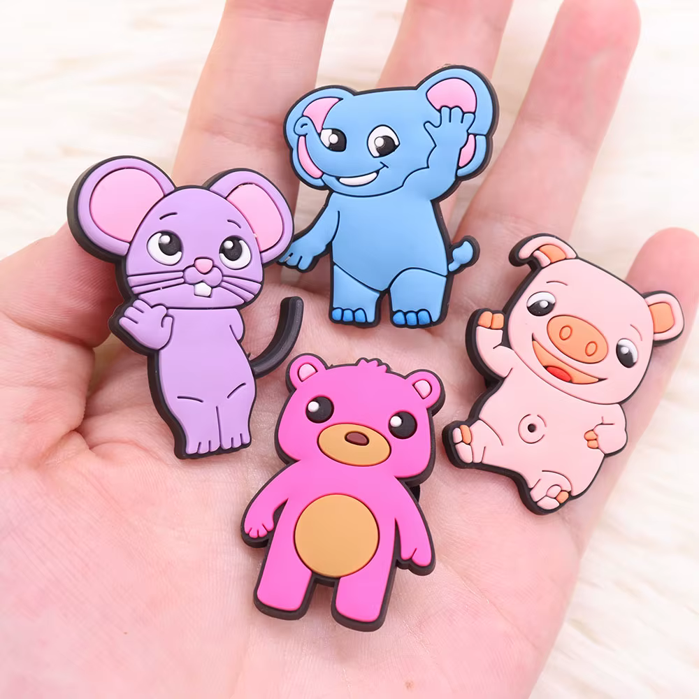 Breloques de chaussures en PVC, 1 à 14 pièces, dessin animé chat singe souris ours cochon animaux, d