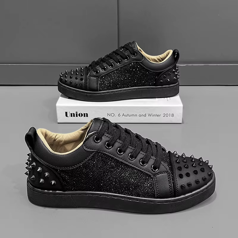 Mode nouveaux hommes Rivet Rock Punk mixte Patchwork cuir plate-forme chaussures mâle sport marche b