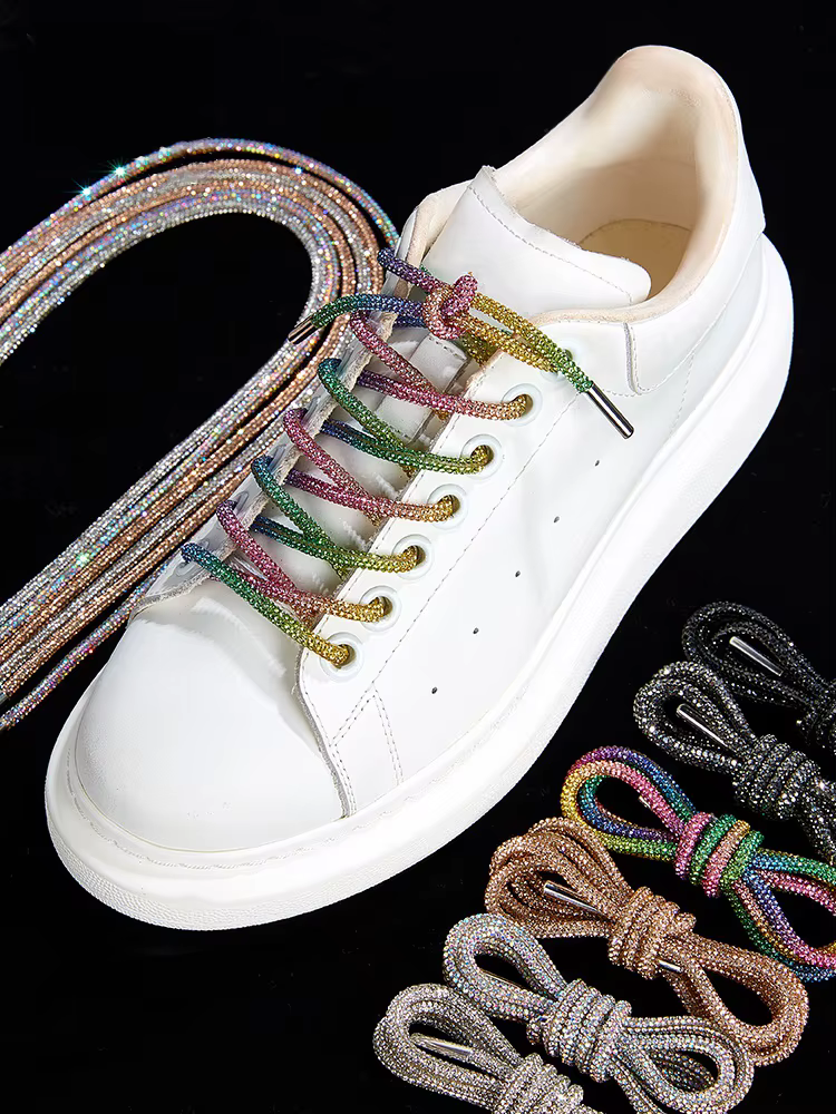 1 pièces lacets ronds en strass arc-en-ciel diamant lacet baskets lacets de chaussures cordon bricol