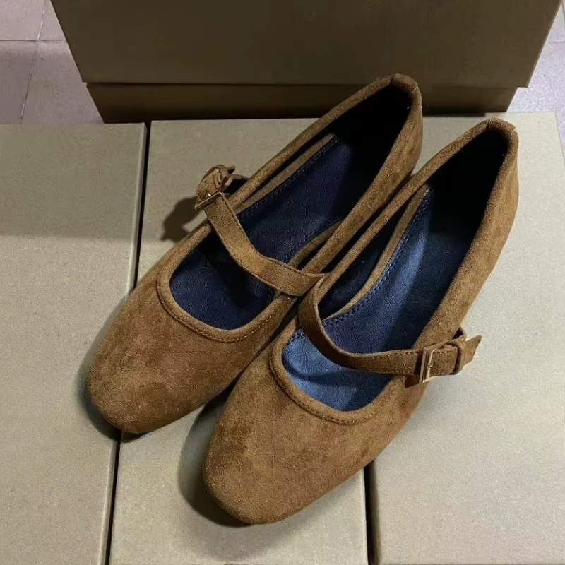 Chaussures de marche Mary Janes pour femmes, bout rond, Faux daim doux, rétro marron, luxe de stylis