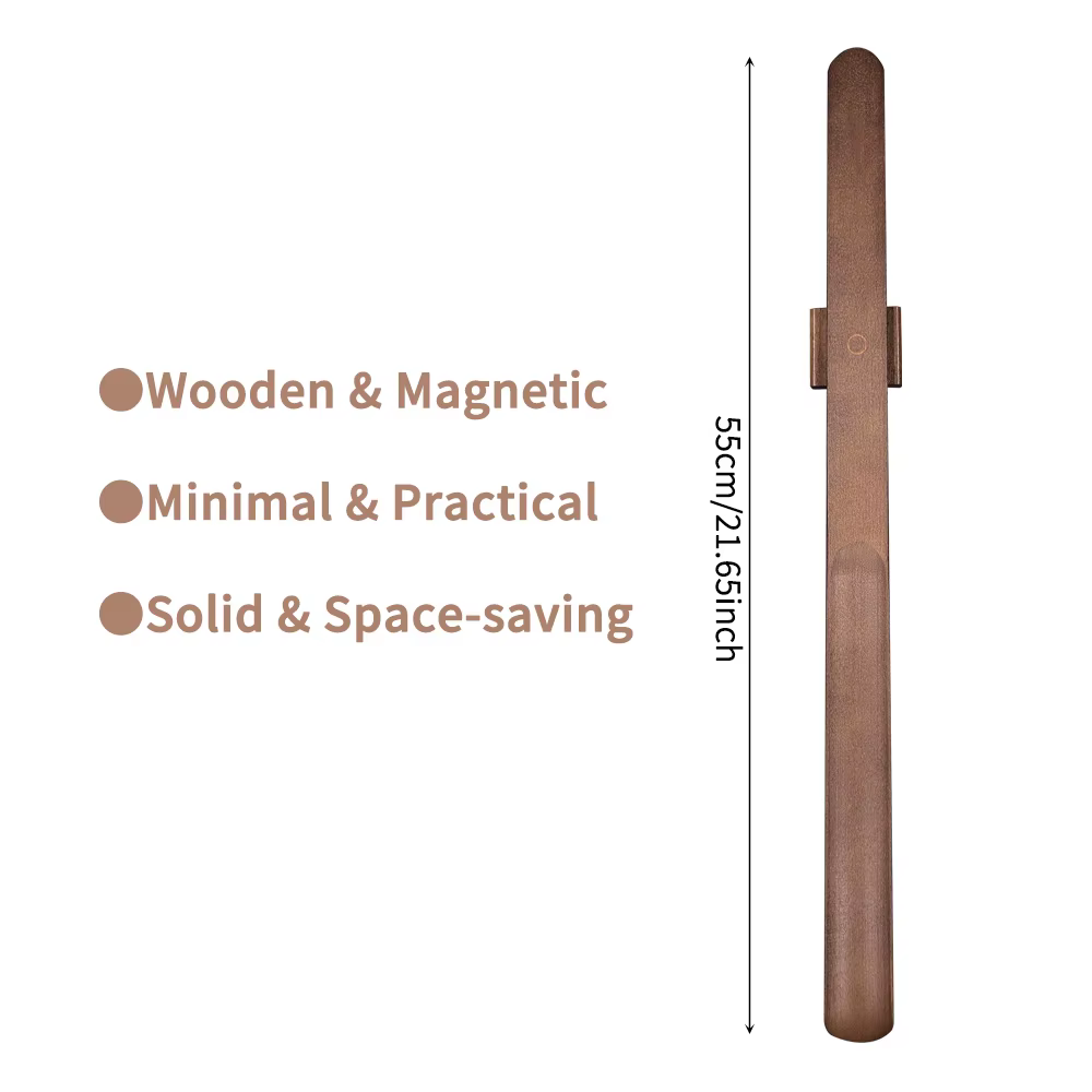 Klaxon à chaussures à manche long en bois de hêtre de qualité supérieure de 55 cm – Base magnétique 