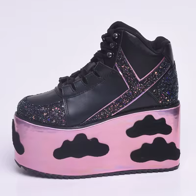 Chaussures compensées à lacets style punk pour femme, avec plateforme nuageuse colorée, bottines élé
