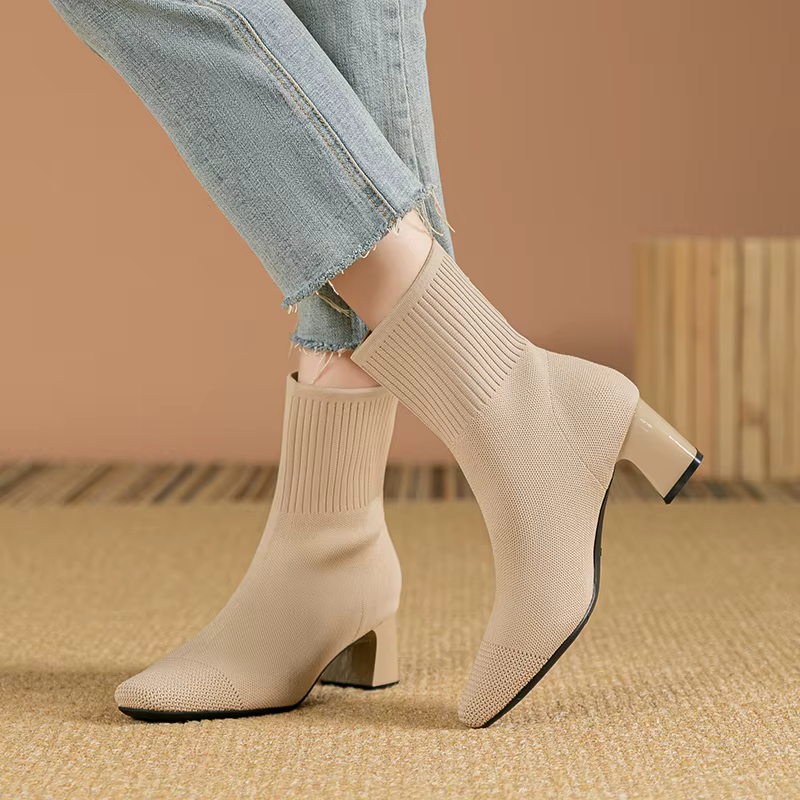 Bottes pour femmes 2025, nouvelle mode, pointues, douces, tricotées, décontractées, confortables (ha