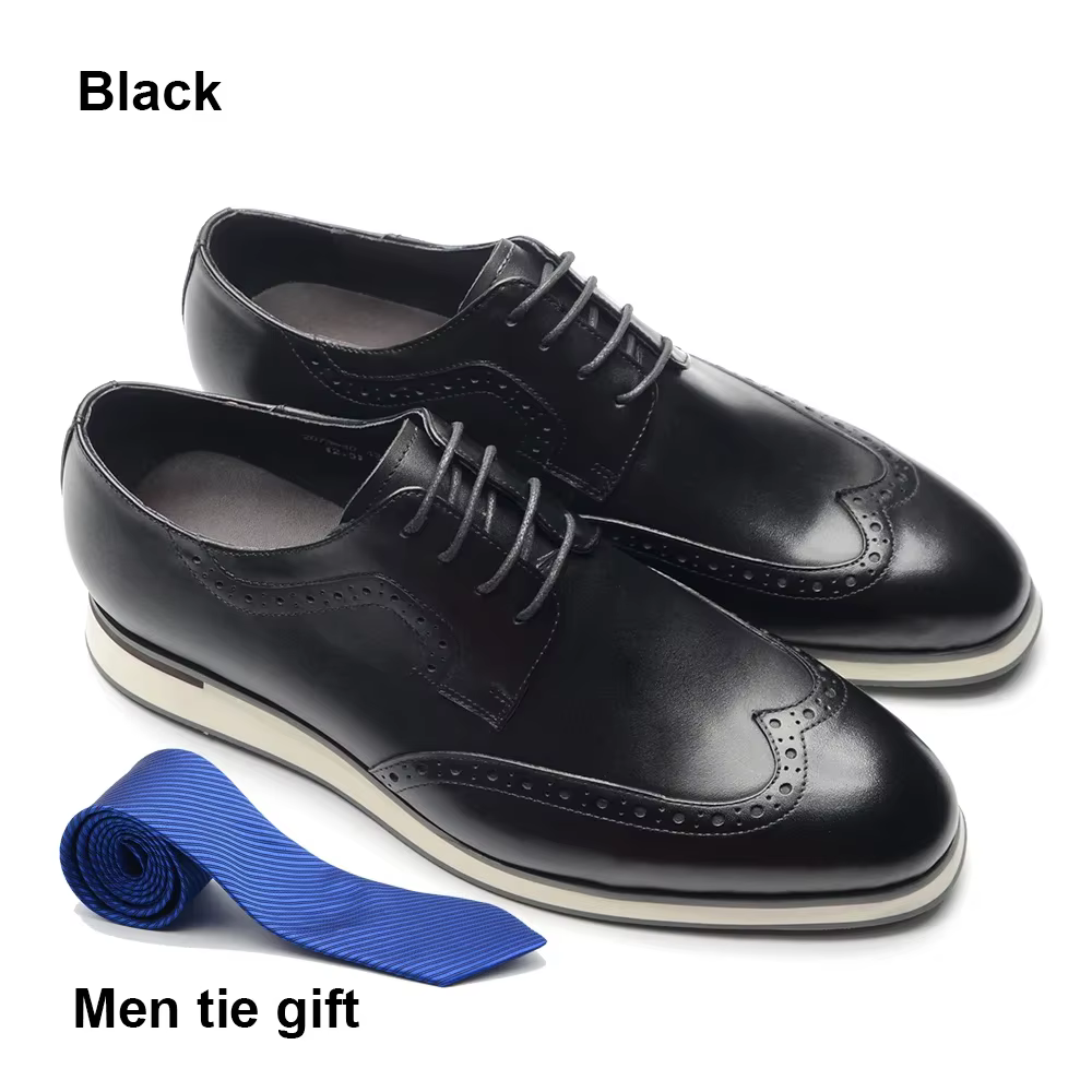 XEBOS hommes blanc été baskets en cuir véritable respirant à lacets aile pointe Derby chaussures déc