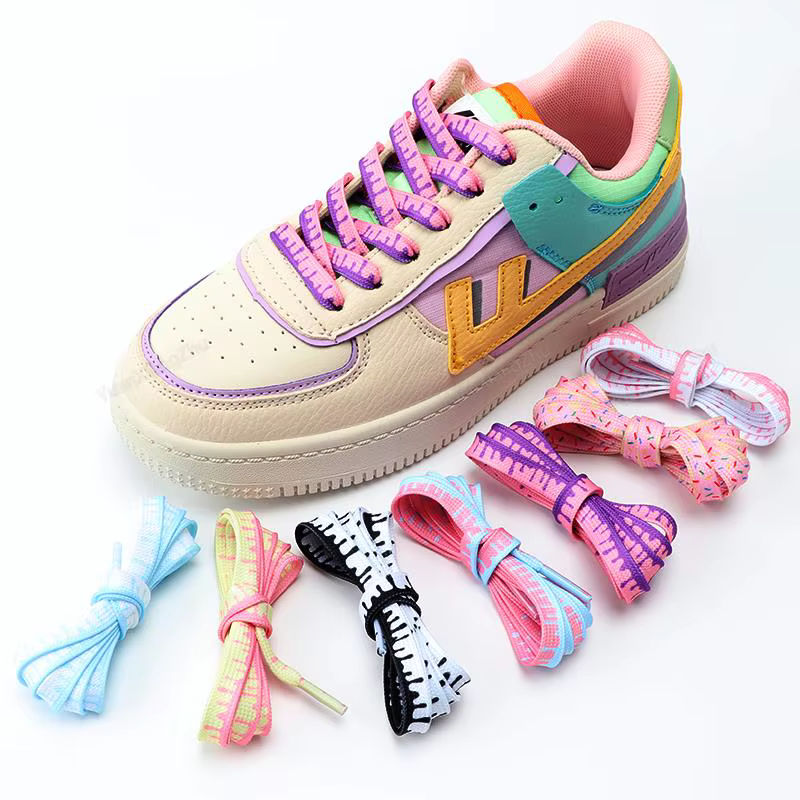 Lacets élastiques pour baskets, arc-en-ciel, crème glacée, plat, 120 cm, 140 cm, largeur 160cm, 1 pa