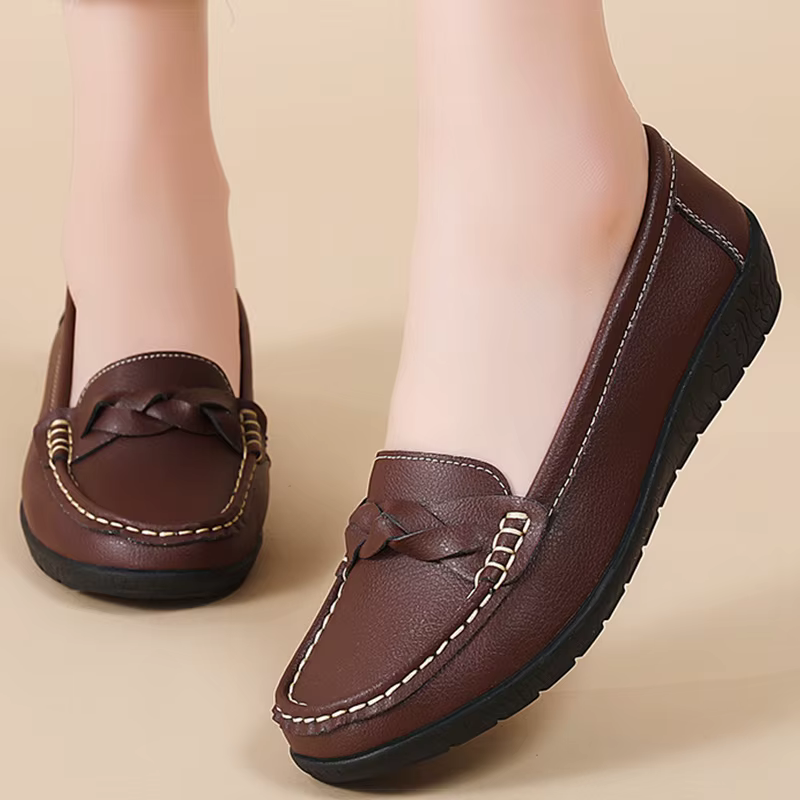 Mocassins Plats en Cuir pour Femme, Chaussures Confortables, Blanches, Nouvelle Collection 2025