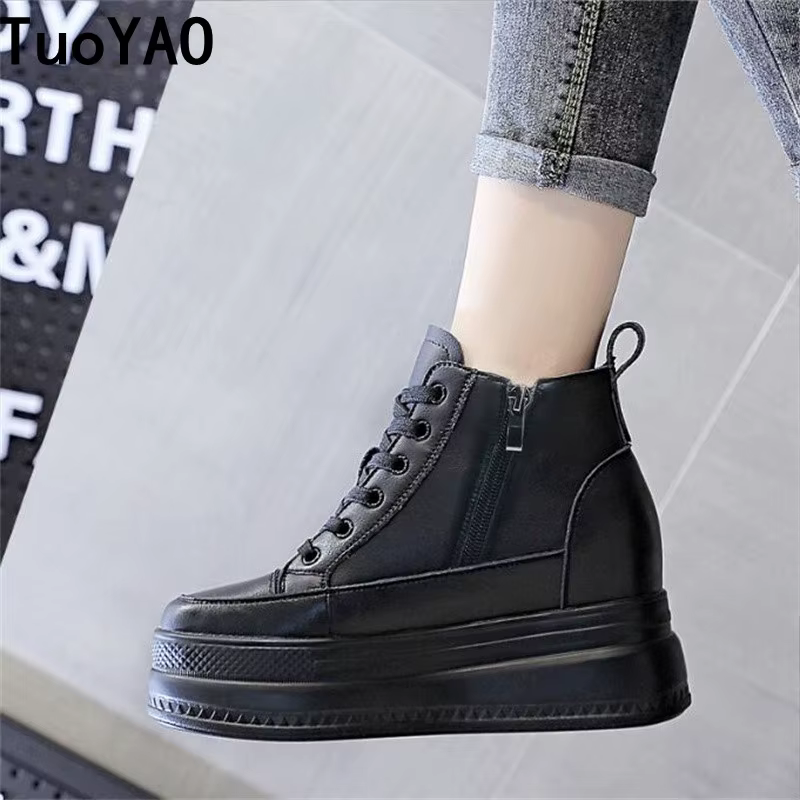 Femmes baskets hautes plate-forme respirant en cuir véritable chaussures printemps dame chaussures c