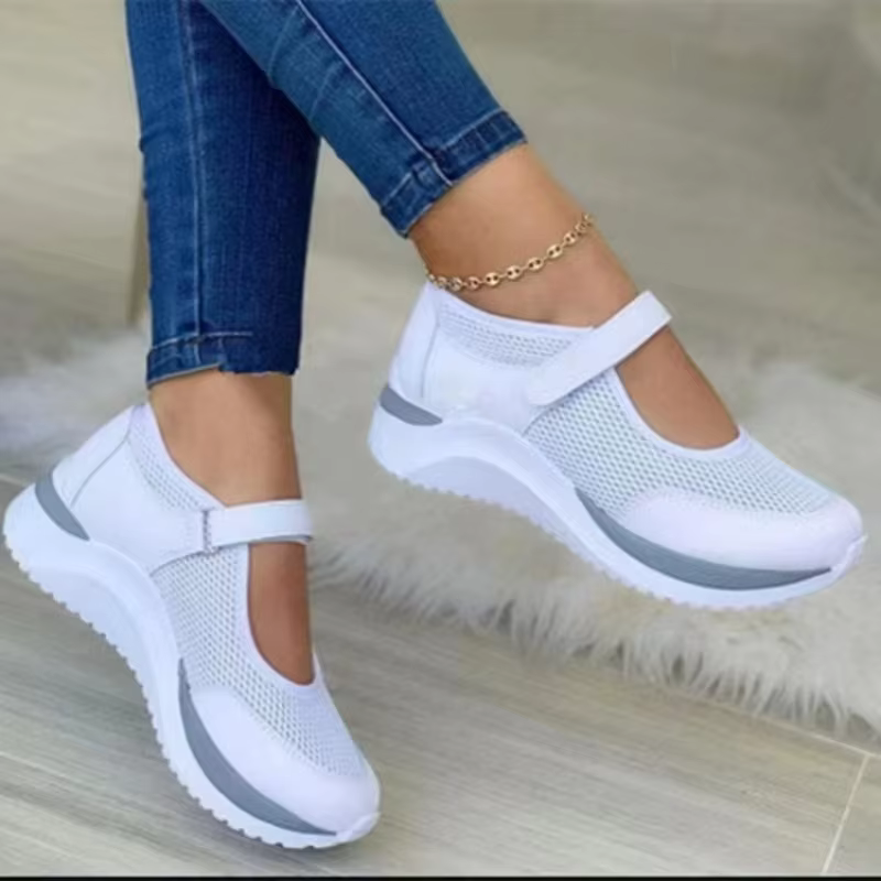 Femmes chaussures semelle épaisse chaussures simples bout rond tricoté femme baskets marche grille c