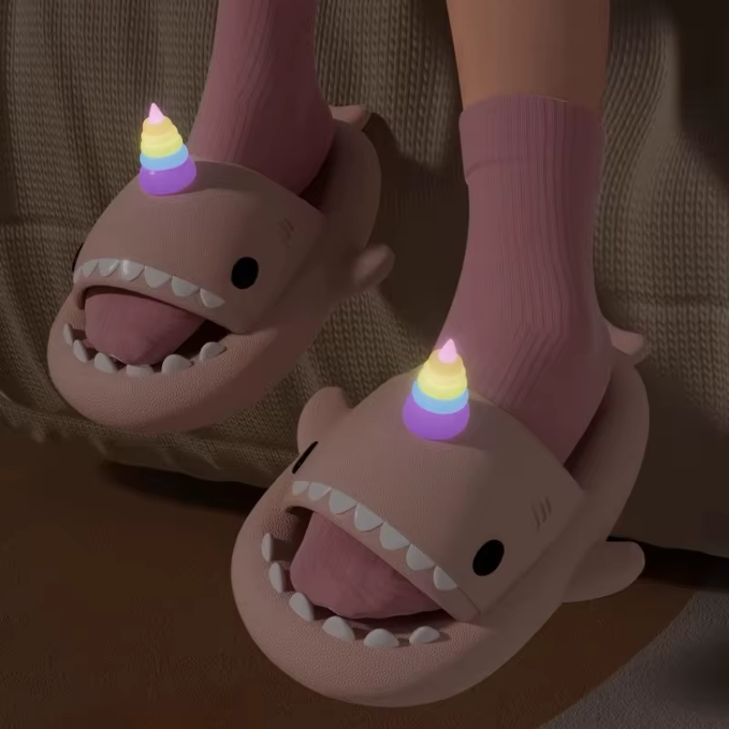 Pantoufles Requin à Semelle Optique pour Femme et Homme, Chaussures à Plateforme d'Été, Palmes Lumin