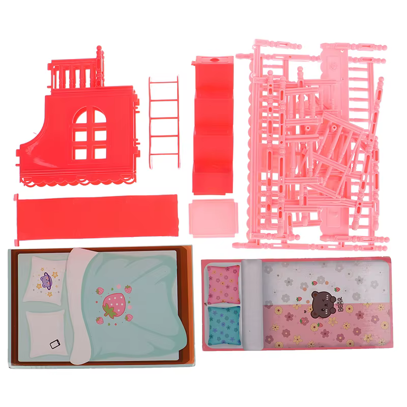 Chambre à coucher de simulation de maison de poupée: adorable mini lit superposé princesse avec tobo