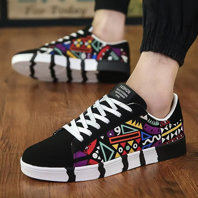 Baskets pour hommes Graffiti toile chaussures mode noir chaussures décontractées à lacets vulcanisé