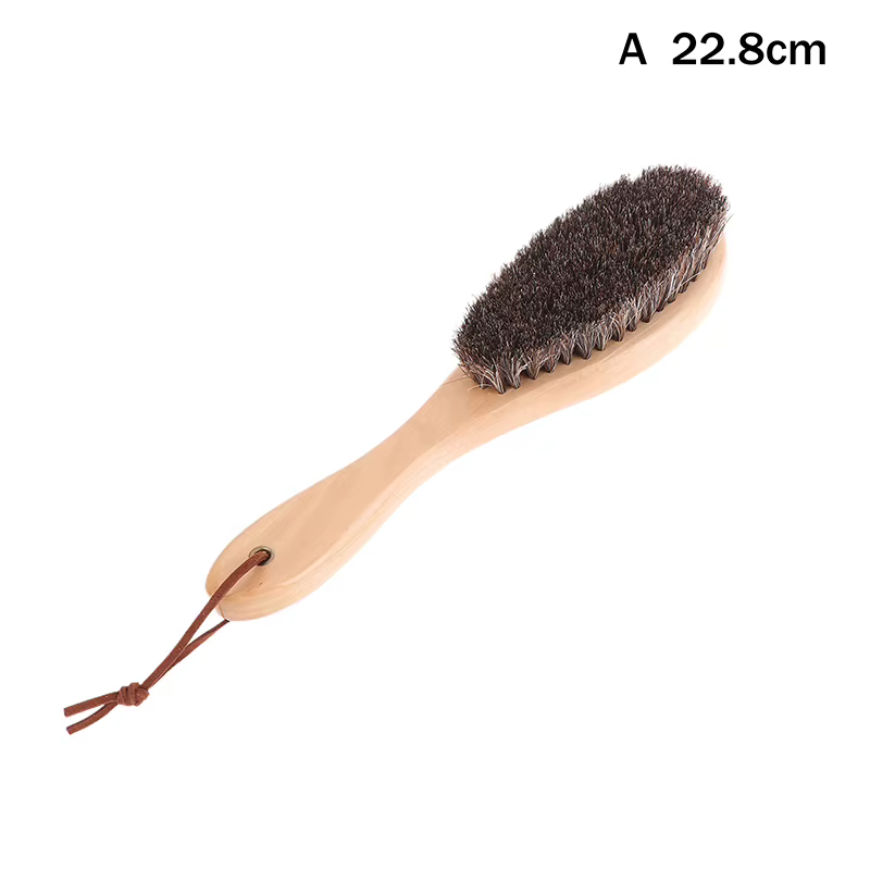 Brosse en crin de cheval, manche en bois, brosse pour vernis à chaussures, brosse de nettoyage du li