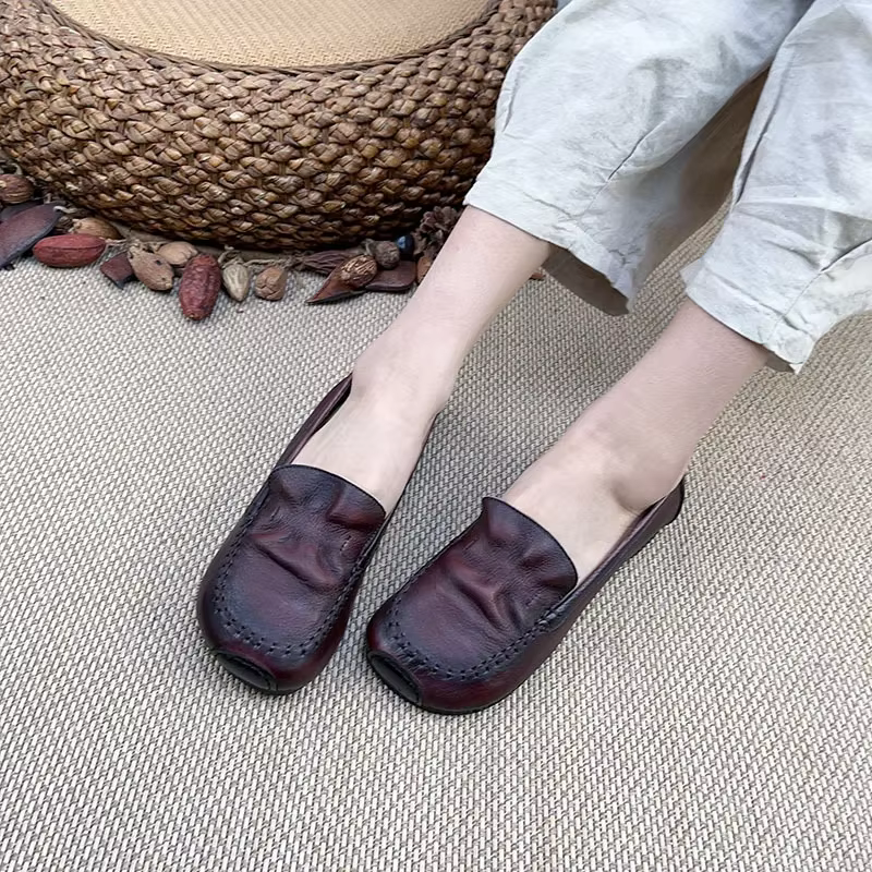 Birkuir rétro mocassins chaussures pour femmes sans lacet talons bas en cuir véritable luxe semelles