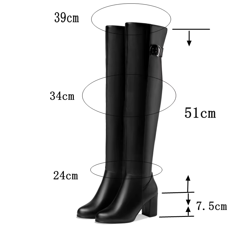 Girseaby Sexy dames mi bloc talon sur genou bottes en cuir PU grande taille 52 fête chaud hiver pelu