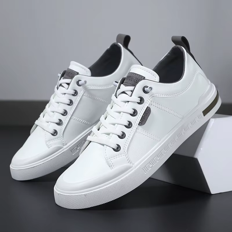 Baskets basses en cuir pour hommes, chaussures décontractées blanches, souples et durables, tendance