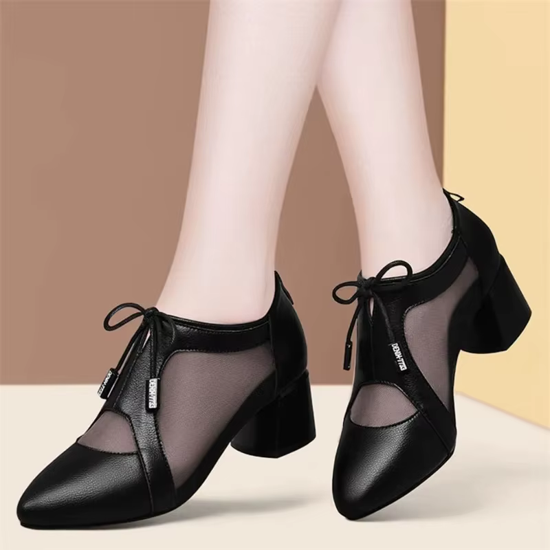 Bottines classiques à bout pointu pour femme, chaussures en maille respirante, bottines à talon carr