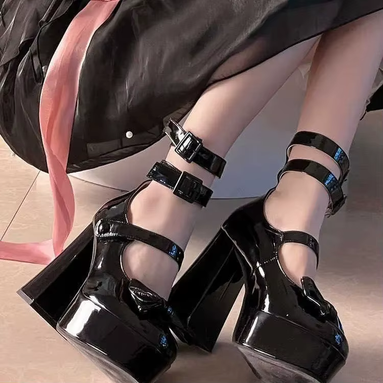 Chaussures à talons hauts pour femmes, chaussures de Style conte de fées à bout rond, avec sangle à 