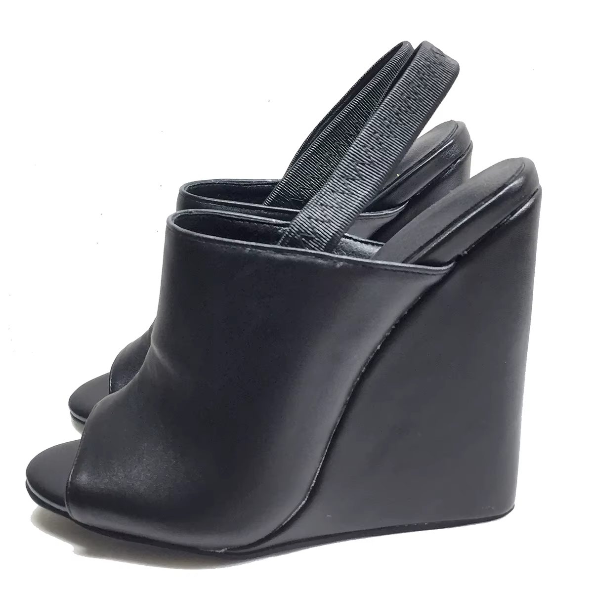 Sandales compensées noires pour femmes, à bout ouvert, à bride arrière, confortables, décontractées,