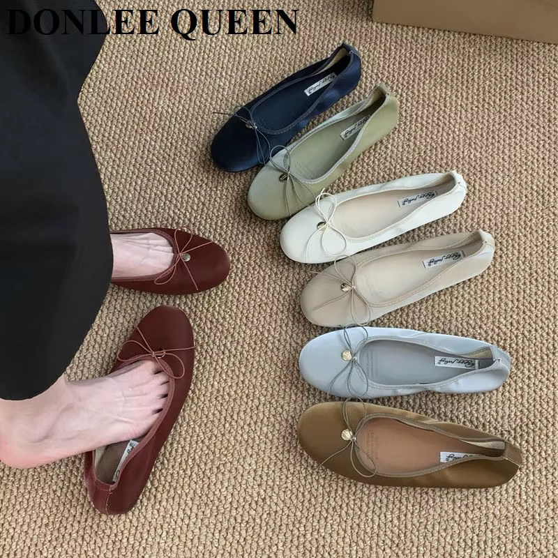 2025 nouvelle mode femmes appartements Ballet bout rond nœud papillon sans lacet ballerines chaussur