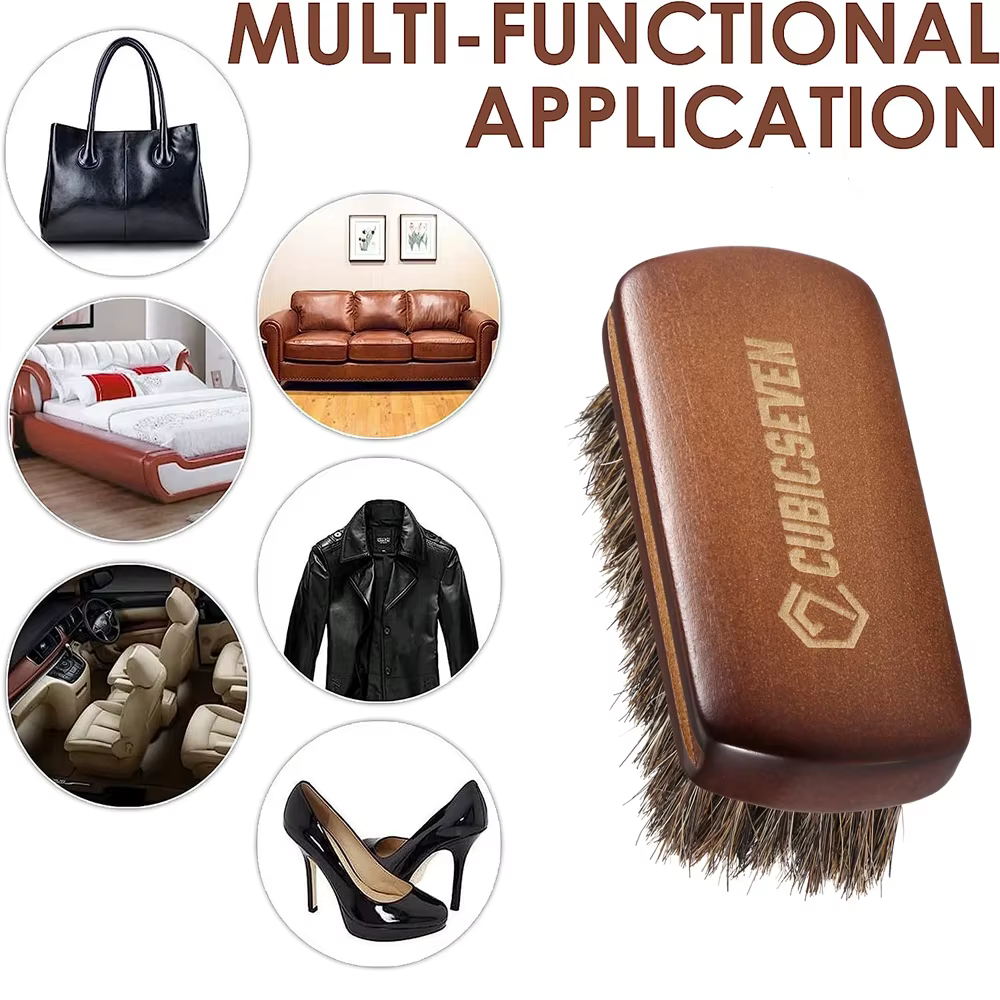 Cubicseven-Brosse à chaussures en crin de cheval, brosse à livres en cuir poli naturel, conception c