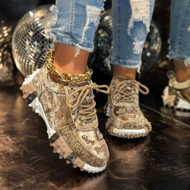 Femmes eau diamant chaussures de sport cristal daim luxe concepteur chaussures décontractées semelle