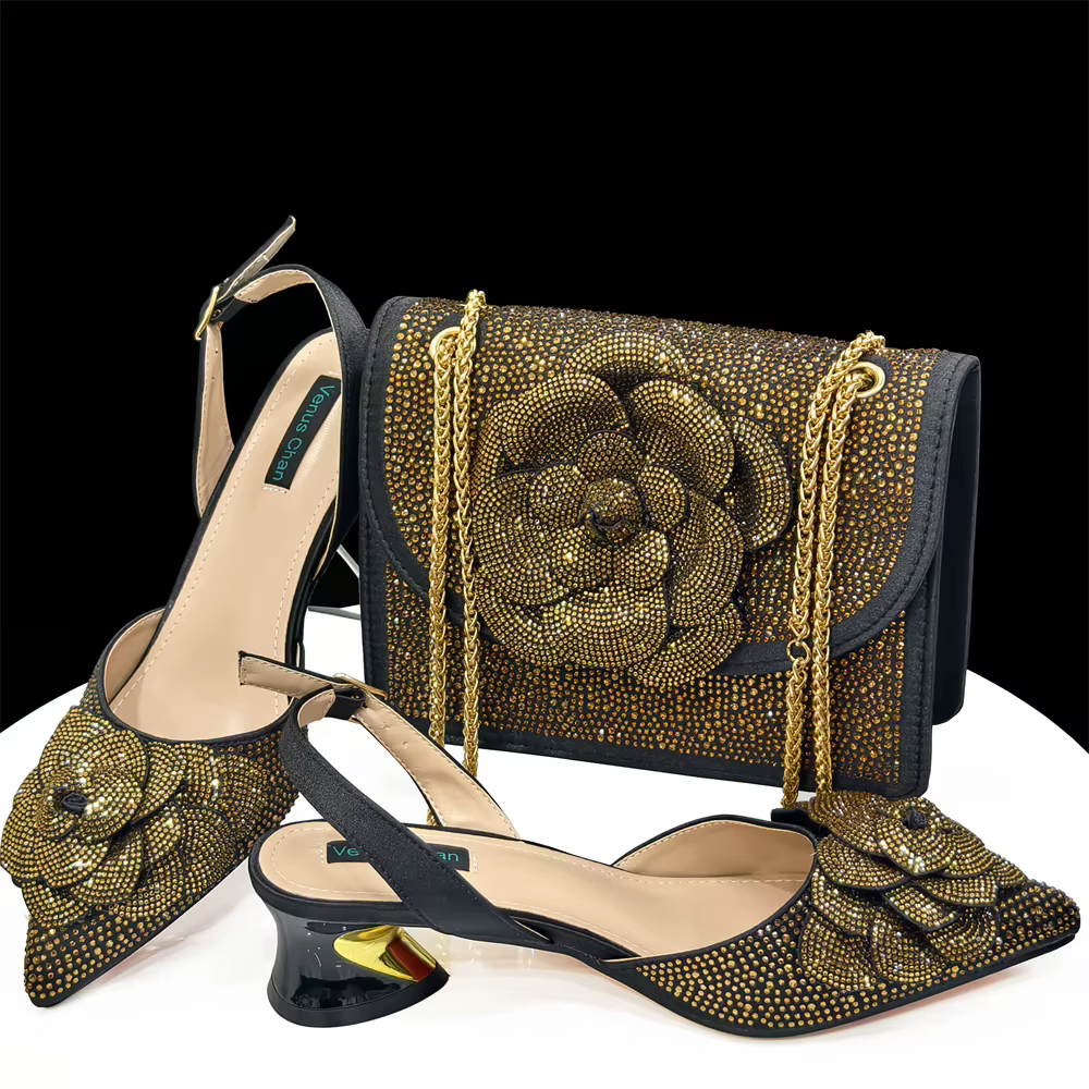 Ensemble de chaussures et sacs Venus Chan pour femmes, Parker pointu, grande décoration florale, bis
