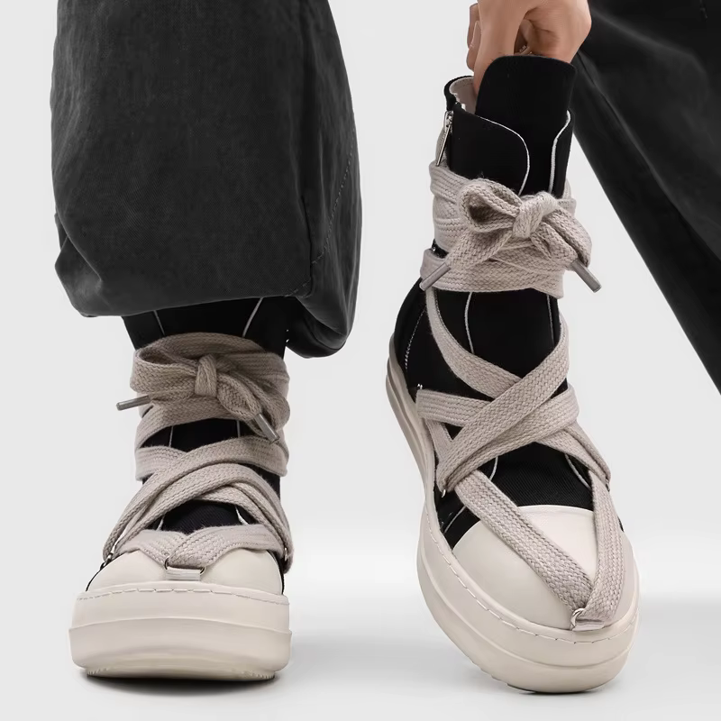 Baskets montantes de marque pour hommes et femmes, en toile noire, à lacets, style décontracté, avec