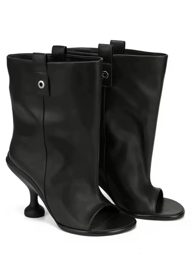 Nouvelles Bottes Courtes à Bout Rond et Large pour le Printemps et l'Été, Bottes Ouvertes à Bout de 
