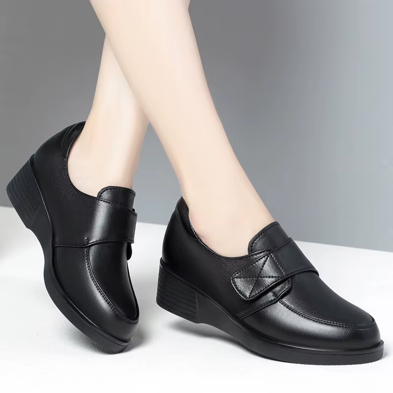 Nouvelle collection printemps – Chaussures en cuir à talon bas compensé pour femme, grande taille 43