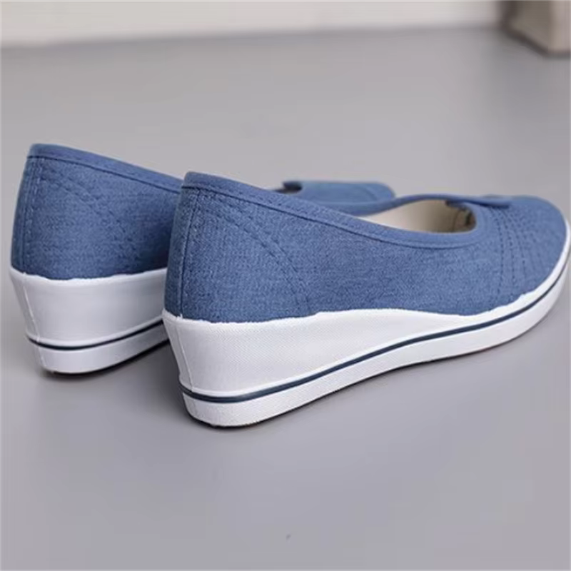 Chaussures en toile à talon incliné pour femmes, chaussures de travail décontractées, bouche peu pro