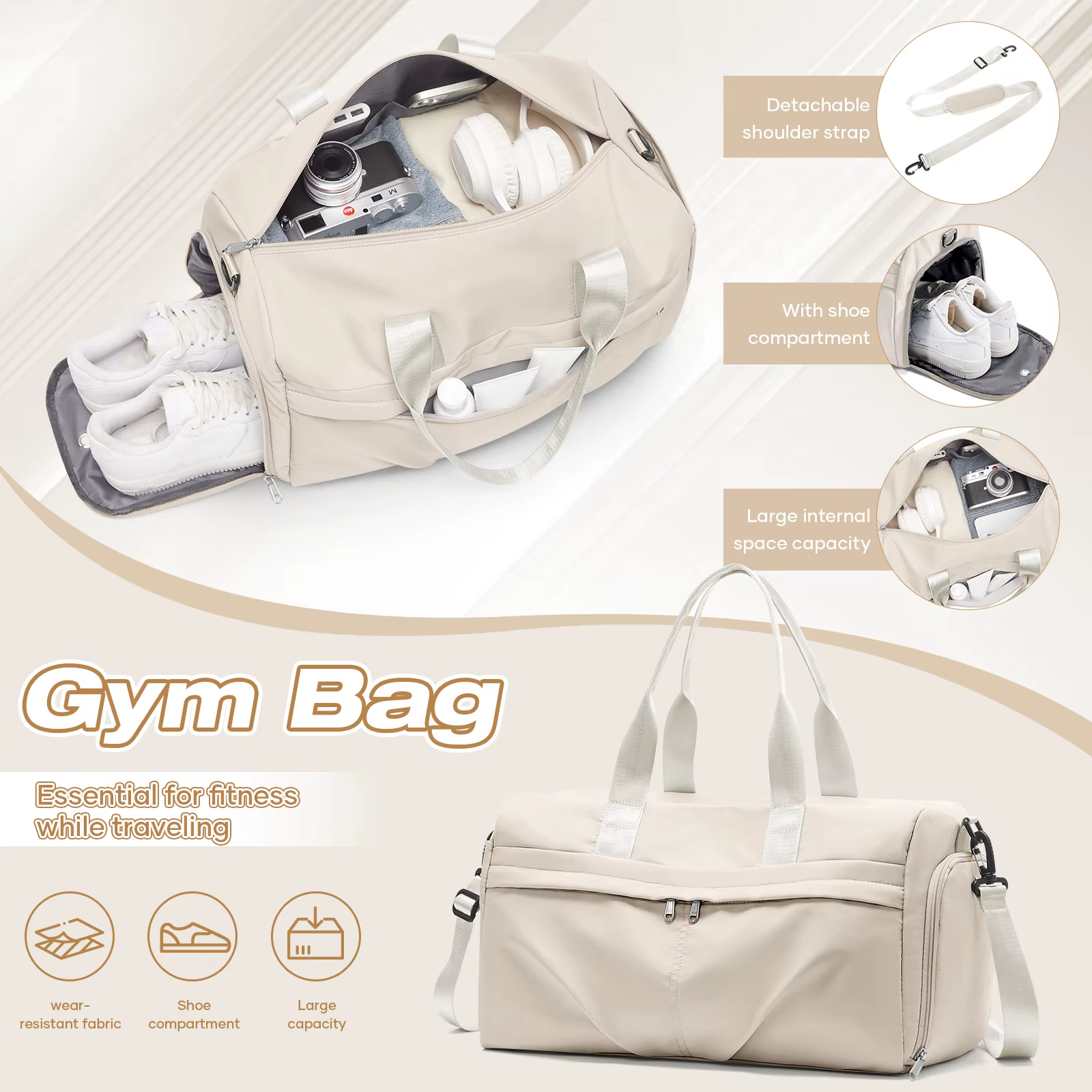 Sac de sport, sac de voyage pour hommes et femmes, sac d'entraînement avec compartiment pour chaussu