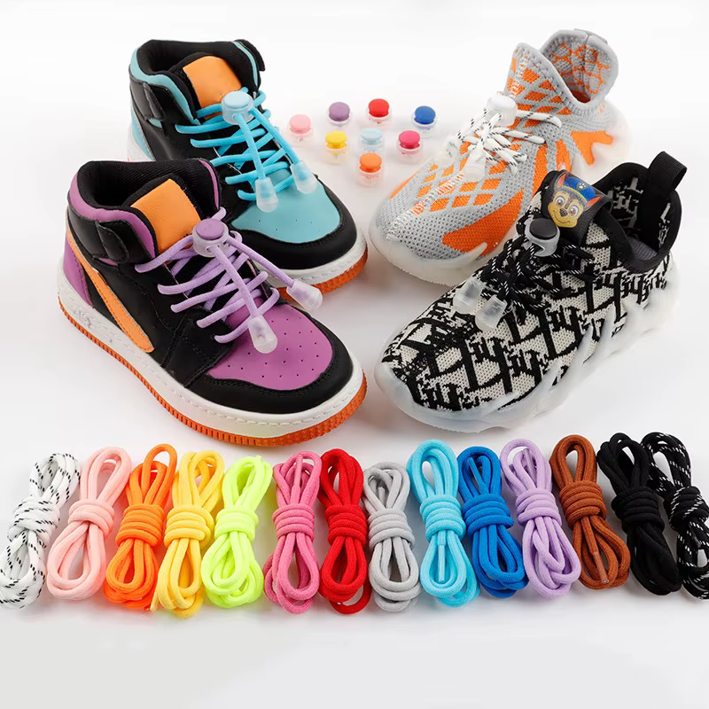 Lacets élastiques à verrouillage rond baskets pour enfants lacets sans attaches lacets sans cravate 