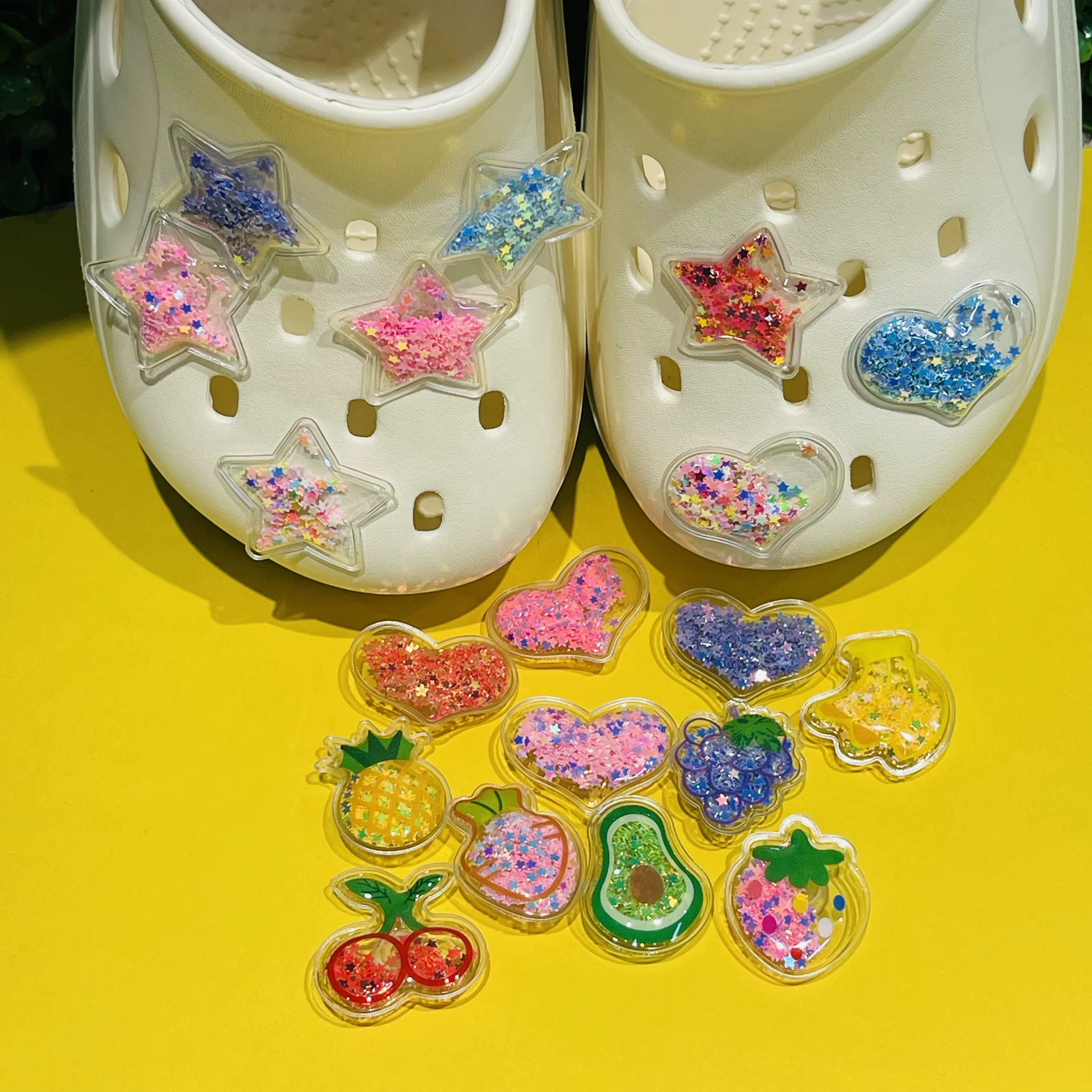 Offres spéciales 1-19 pièces étoiles brillantes enfants chaussures de jardin décoration résine chaus