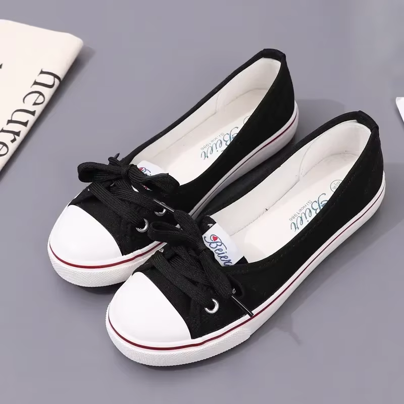 Baskets en toile pour femmes, petites baskets blanches, coupe peu profonde, chaussures plates d'été,
