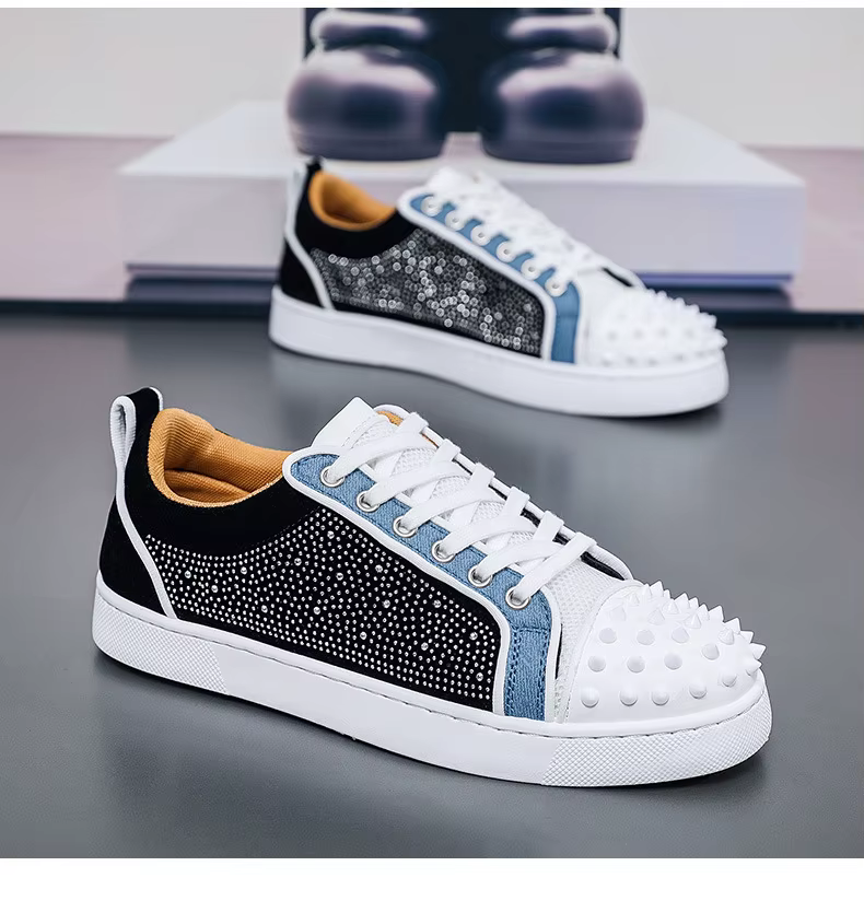 Chaussures de printemps pour hommes chaussures décontractées tendance Rivet cristal plat Skateboard
