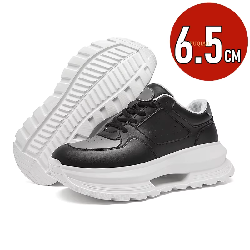 Chaussures rehaussantes en cuir véritable pour hommes, hauteur de 6.5cm, sport décontracté, semelle 