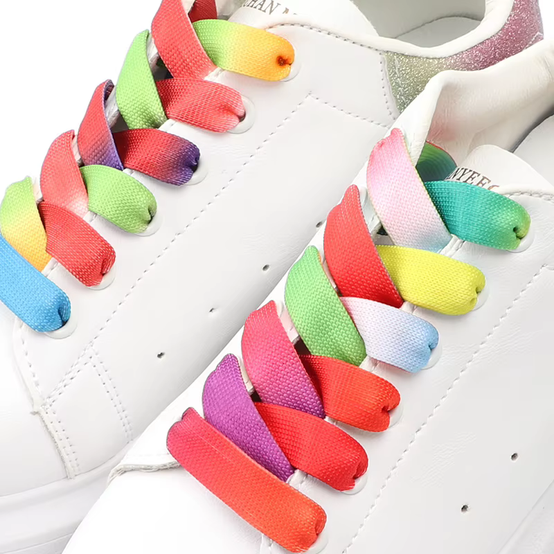 Noir blanc lacets arc-en-ciel lacets Sneaker chaussure décontractée dentelle dégradé plat lacet 1.2 
