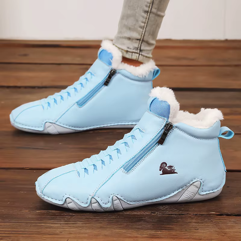 Offre spéciale dames baskets hautes bleu clair avec doublure en peluche fermeture éclair conception 