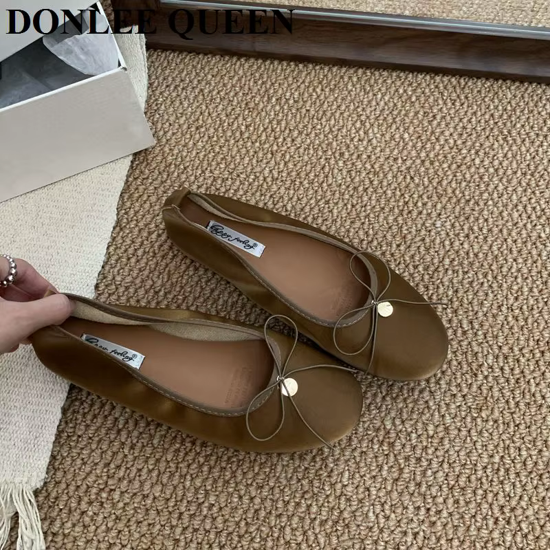 2025 nouvelle mode femmes appartements Ballet bout rond nœud papillon sans lacet ballerines chaussur