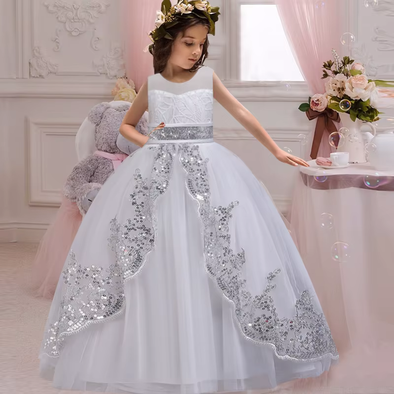 Robe de mariée longue pour filles, nouveau style, fleur, demoiselle d'honneur, banquet, segments, sp