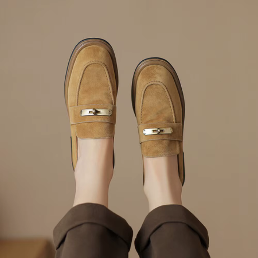 Femmes chaussures plates décontractées en peau de mouton été marron sans lacet mocassins daim cuir m