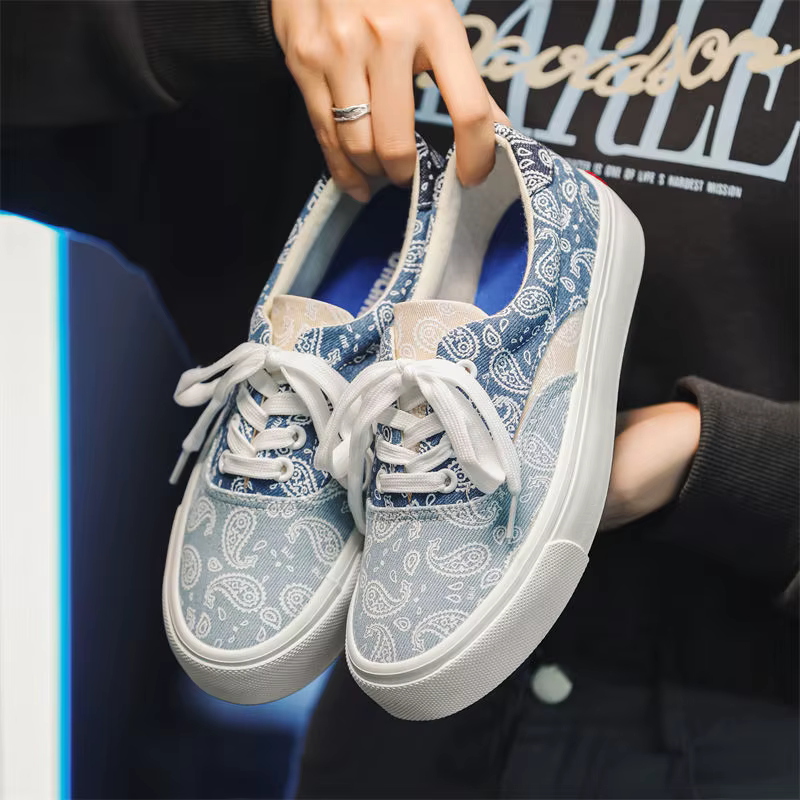 Filles bleu fleur toile baskets femme décontracté à lacets Tenis école étudiant toile formateurs cha