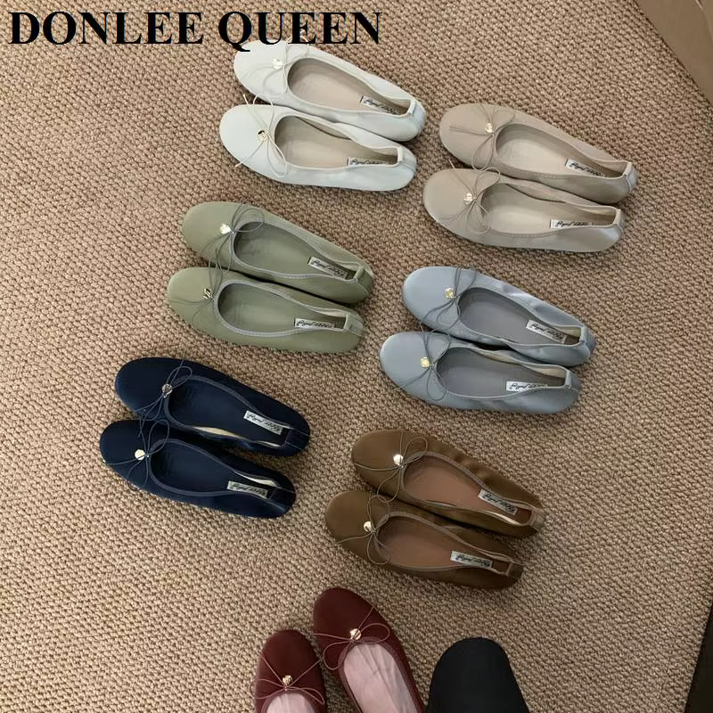 2025 nouvelle mode femmes appartements Ballet bout rond nœud papillon sans lacet ballerines chaussur
